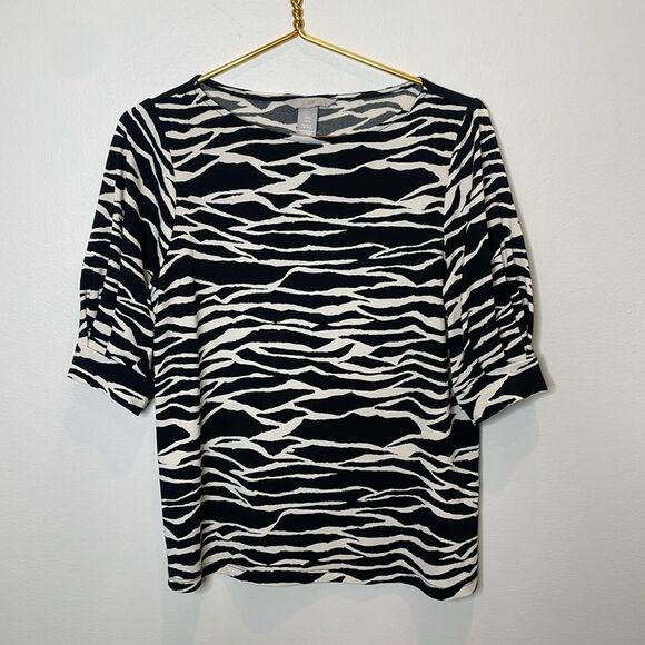 H&M Zebra Print Short Sleeve Top Size Medium - Picture 1 of 7